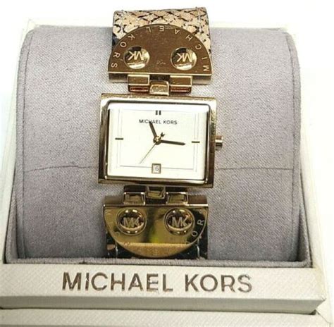 Michael Kors Womens White Date Dial Brown Leather Gold Steel 